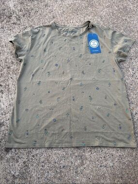 Life Is Good Olive Green Tee with Tiny Mushroom Print Ladies NWT